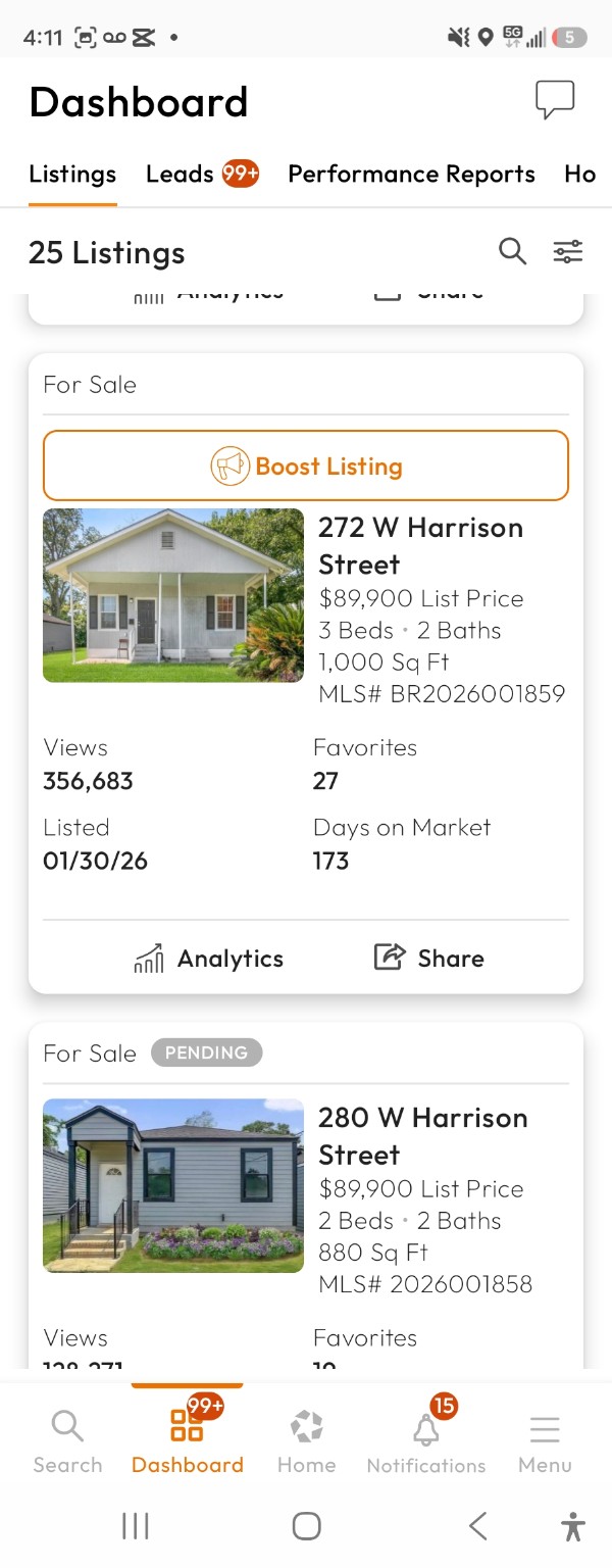 Example listing analytics showing 356,683 documented views