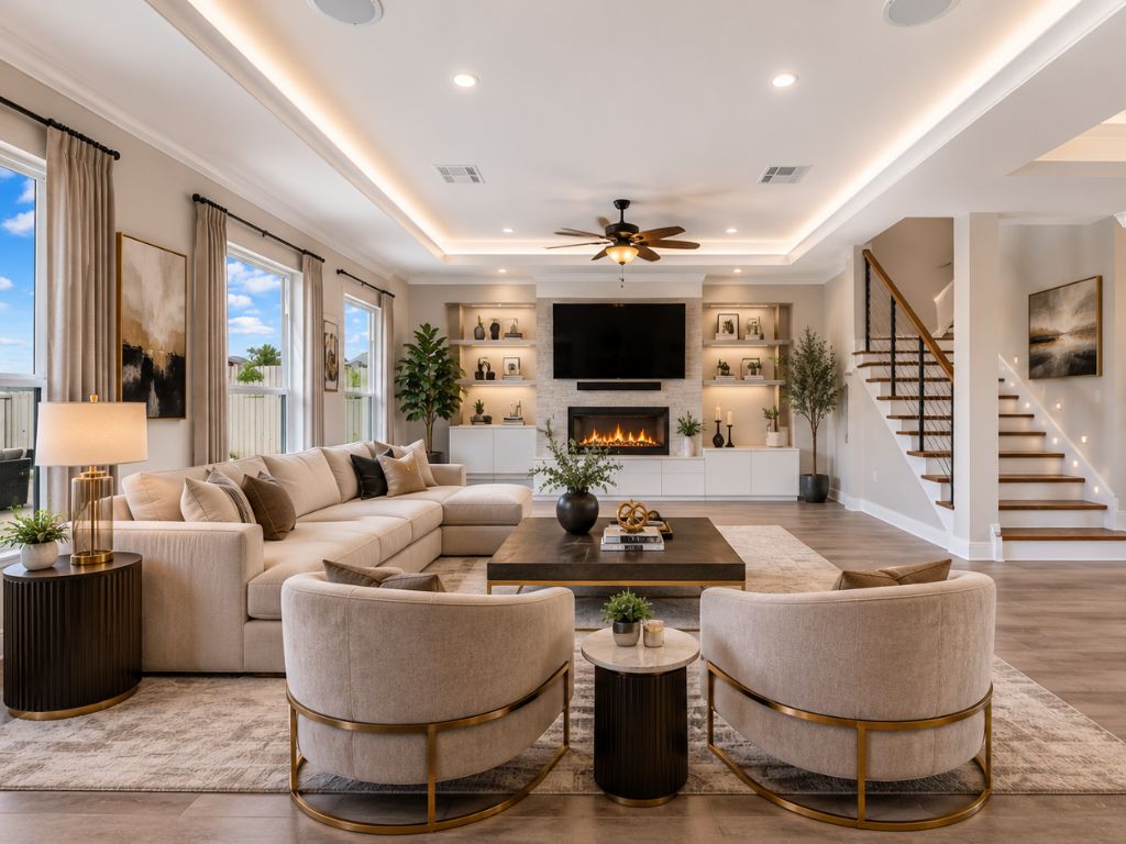 Same living room shown with digitally added furniture